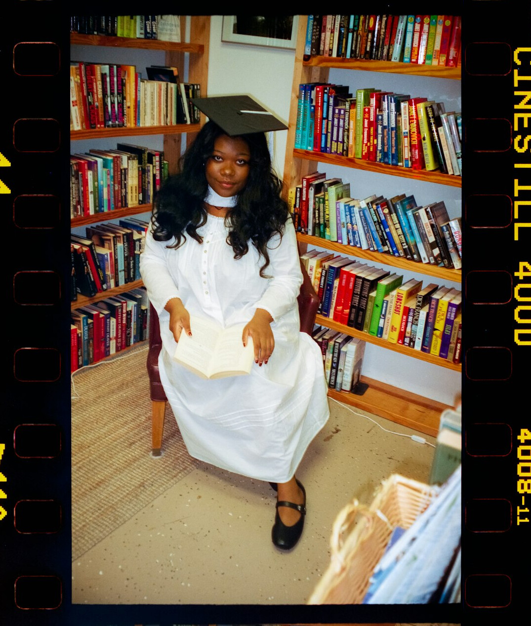 author portrait in library